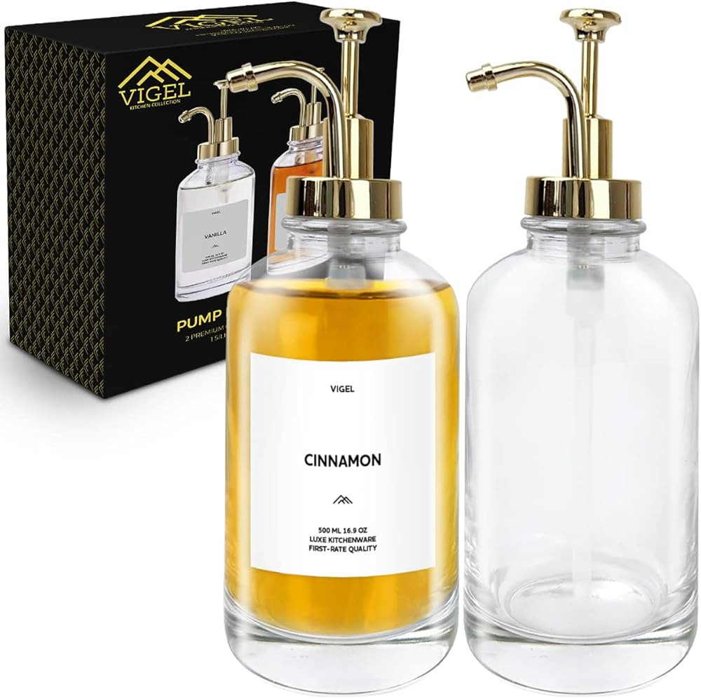 Vigel Coffee Syrup Dispenser Set - Glass Coffee Syrup Bottles with Pump, Silicone Funnel, Preprin... | Amazon (US)