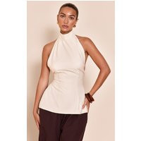 Cream Woven High Neck Open Tie Back Top | PrettyLittleThing US