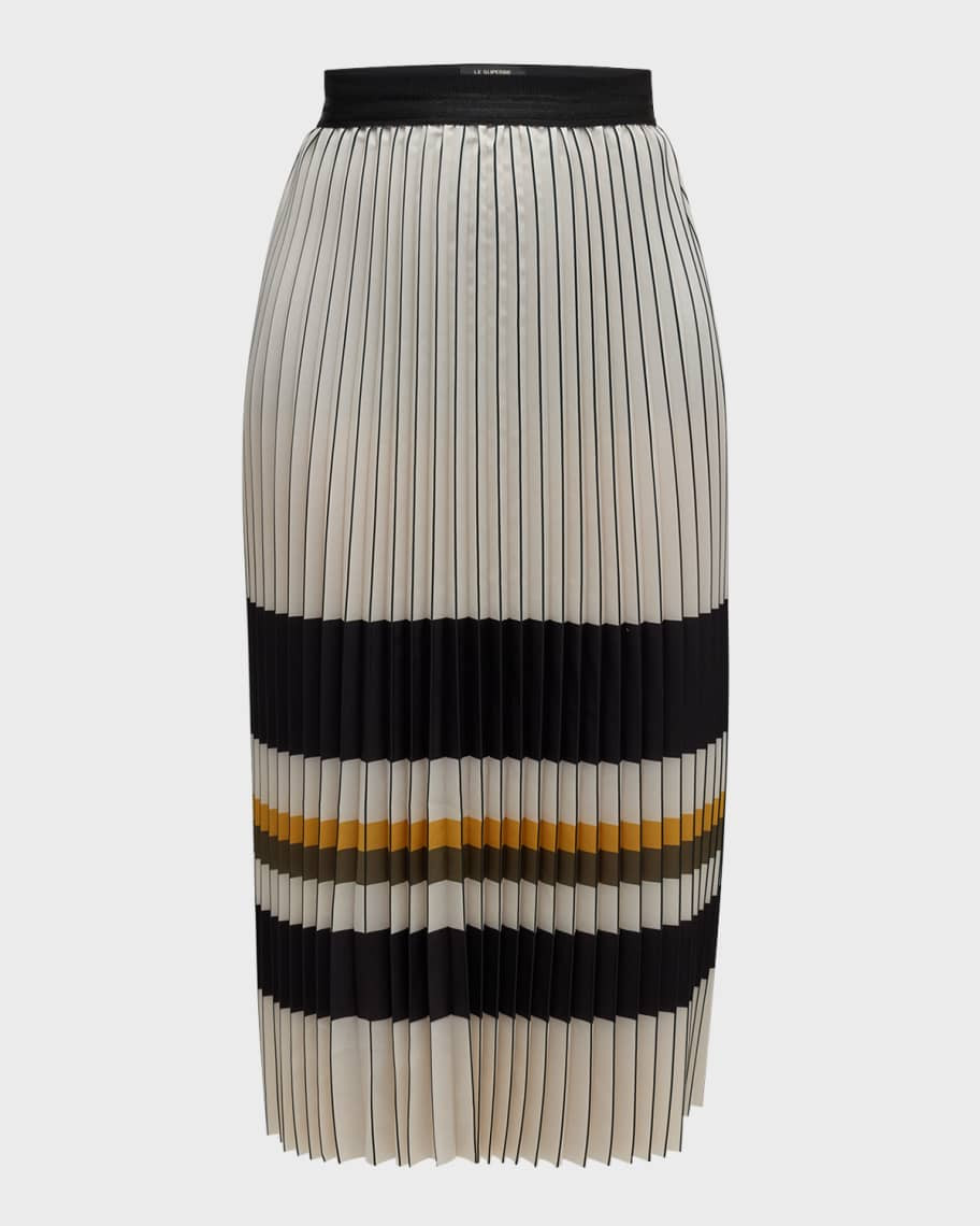 Le Superbe Pleated Stripe Midi Skirt | Neiman Marcus