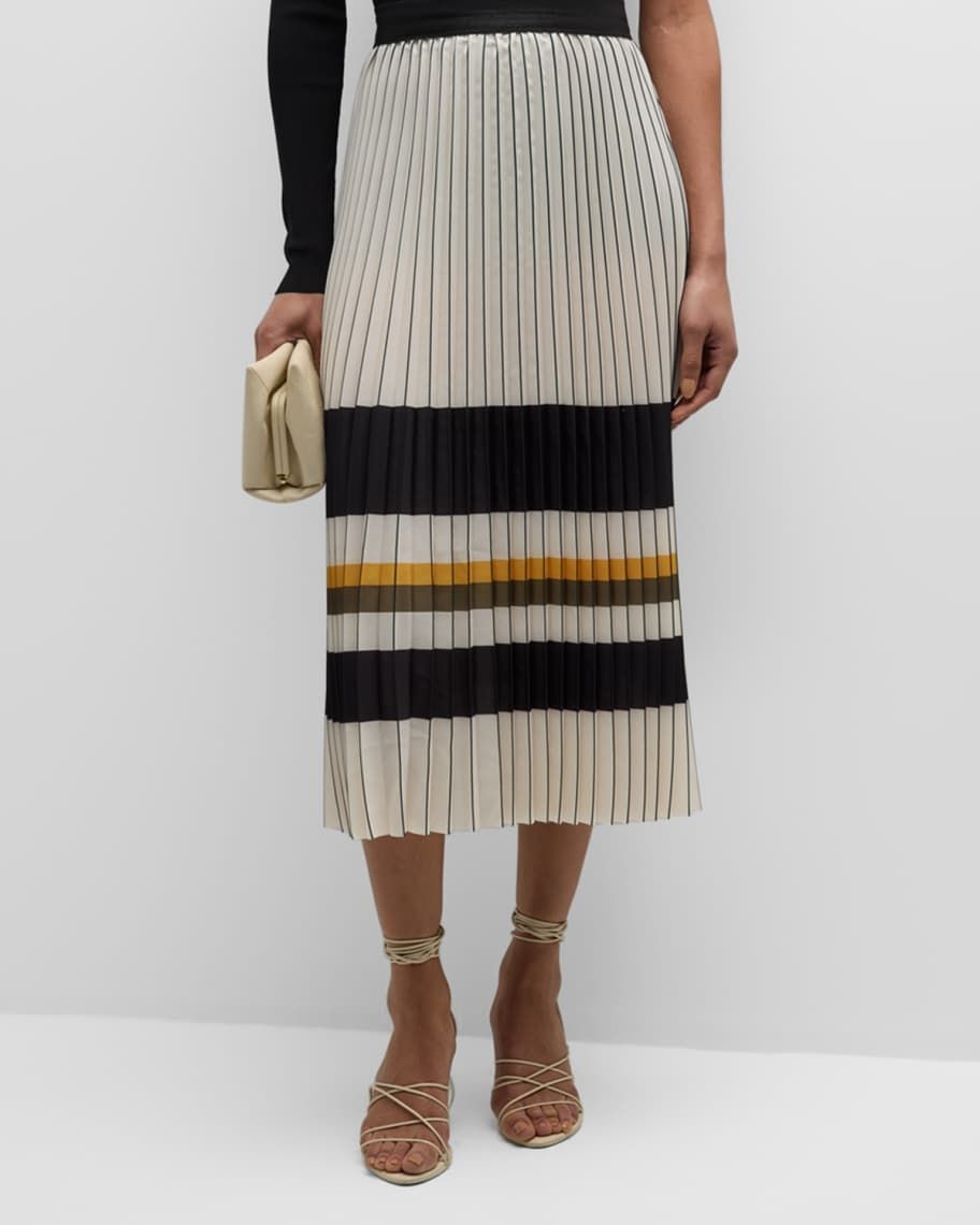 Le Superbe Pleated Stripe Midi Skirt | Neiman Marcus