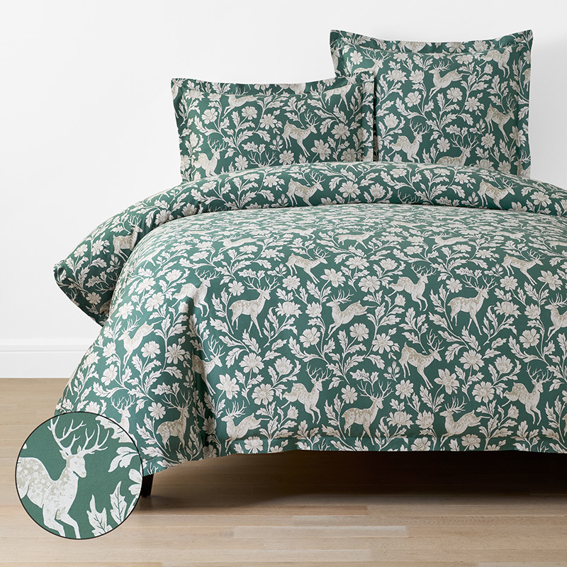 Deer Walk Classic Smooth Sateen Duvet Cover - Green Multi, Twin/Twin XL - Green/Teal/Turquoise Blue | The Company Store | The Company Store