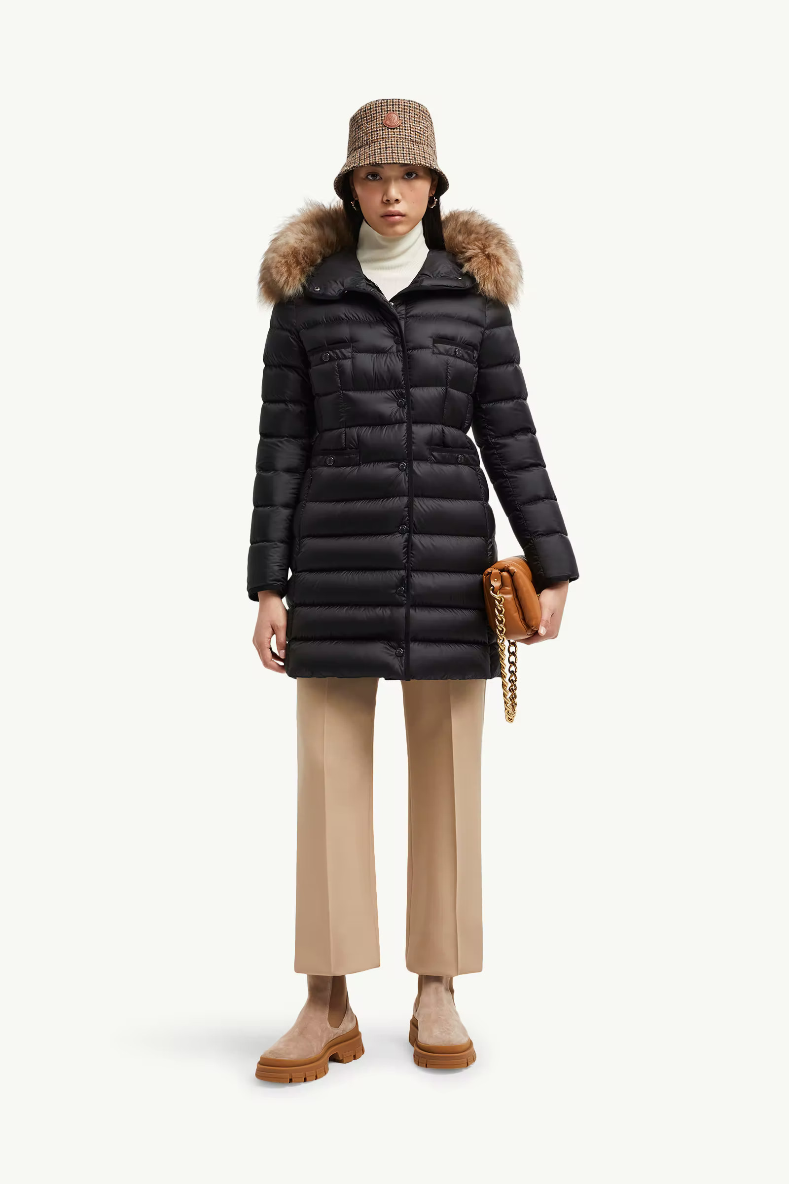 Hirmafur Hooded Shearling Long Down Jacket | Moncler