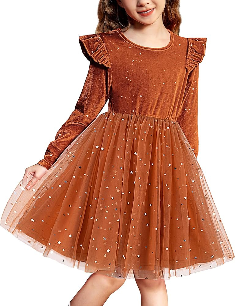 Arshiner Toddler Tutu Dresses Little Girls Velvet Tulle Fall Winter Long Sleeve Ruffle Holiday Pa... | Amazon (US)