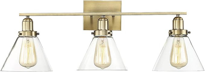 Savoy House 8-9130-3-322 Drake 3-Light Bathroom Vanity Light in a Warm Brass Finish with Clear Gl... | Amazon (US)