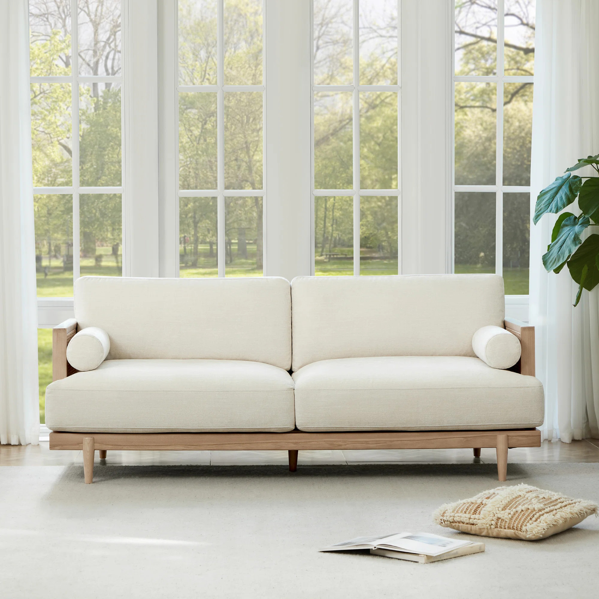 Ahlea 78.75''W Natural Cane Upholstered Sofa | Wayfair North America