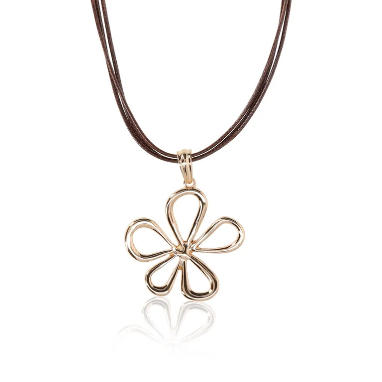 No Boundaries Brown Multi Cord with Flower Drop Necklace for Female Adults and Teens | Walmart (US)