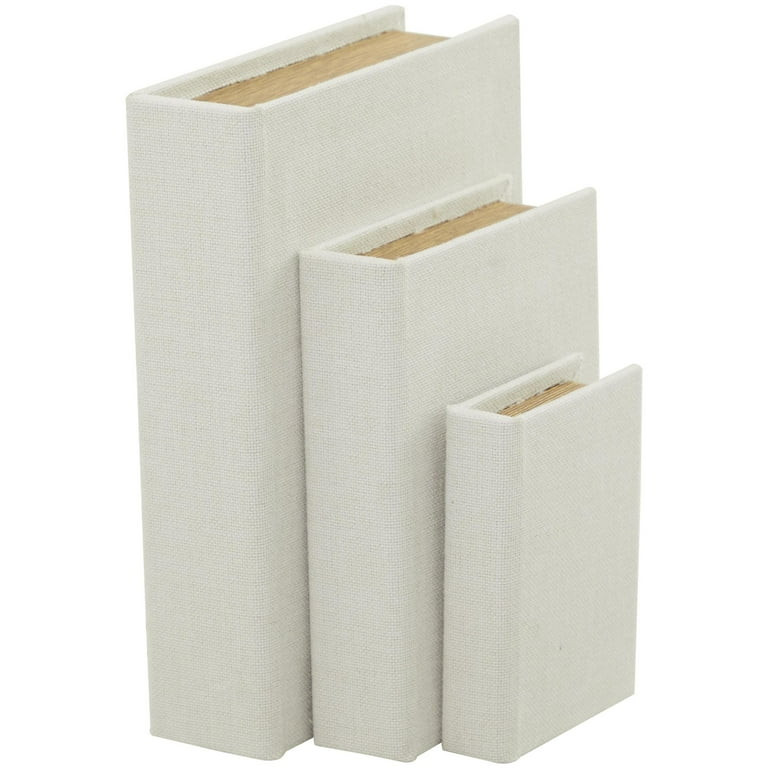 DecMode Textured Faux Book Storage White Linen Fabric Decorative Box with Gold Page Detailing, 3 ... | Walmart (US)