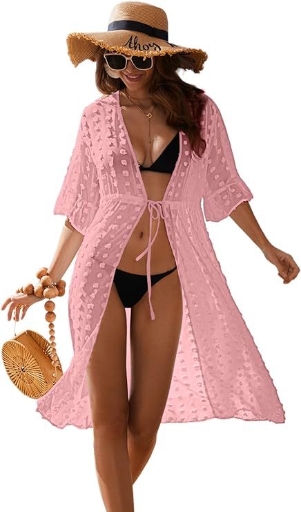ELESOL Women's Swimsuit Coverup 2023 Beach Cover Ups Long Kimono Cardigan Summer Chiffon Coverups... | Amazon (US)