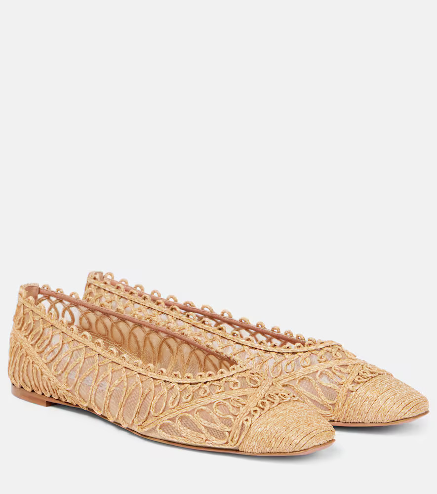 Aquazzura Kahlo raffia and mesh ballet flats | Mytheresa (DACH)