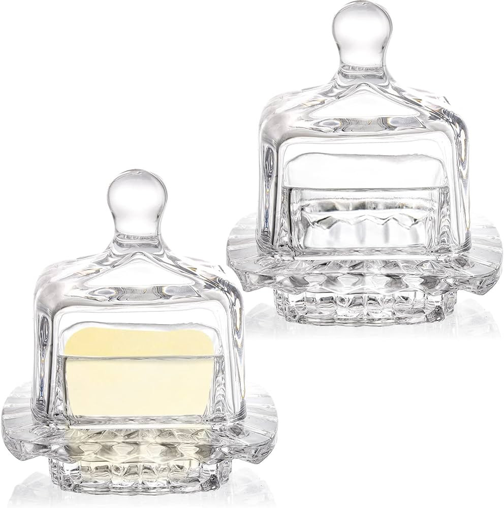 Frcctre 2 Pack Glass Butter Dish, Small Glass Butter Keeper with Dome Lid and Handle, Clear Cover... | Amazon (CA)