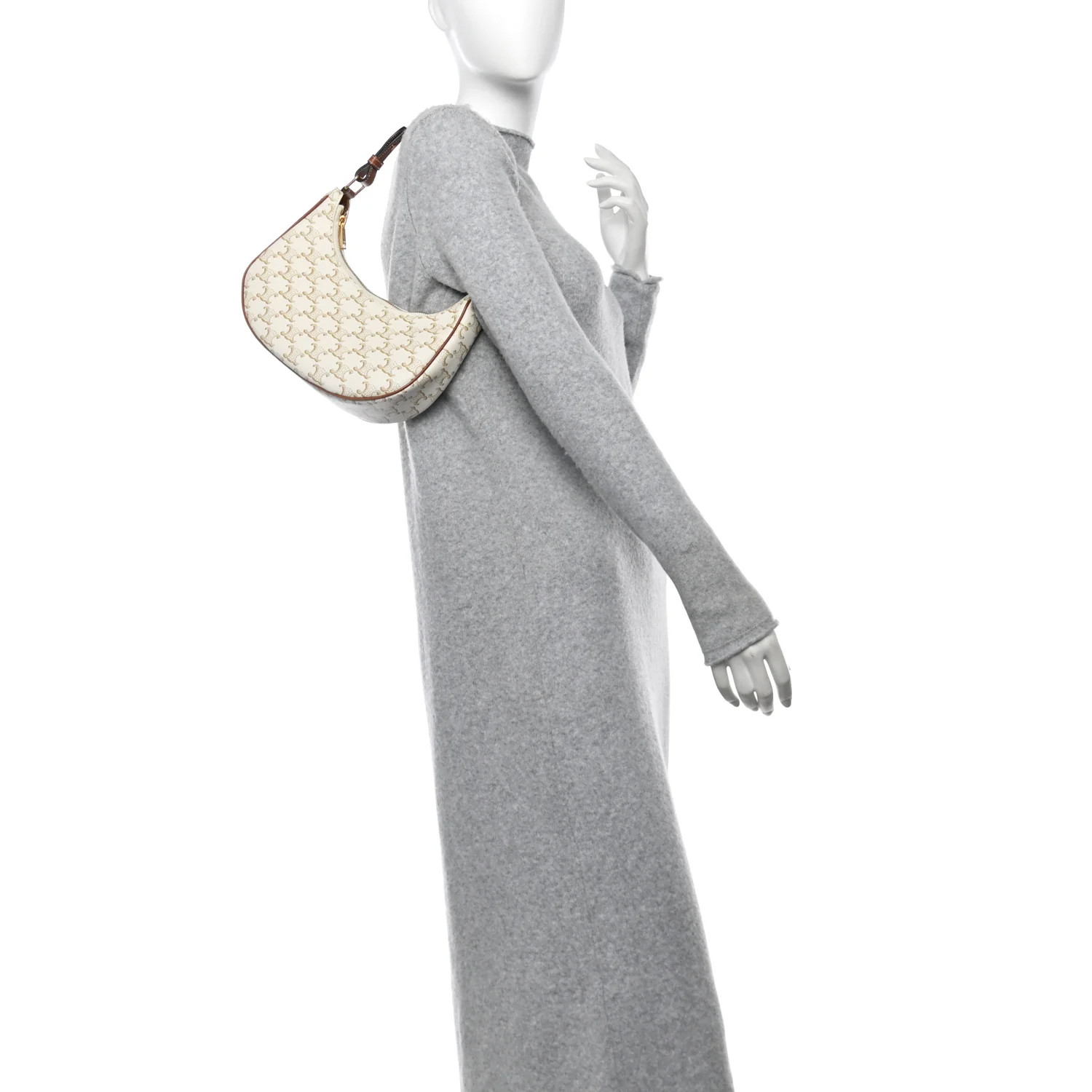 Canvas Calfskin Ava Triomphe Shoulder Bag White | FASHIONPHILE (US)