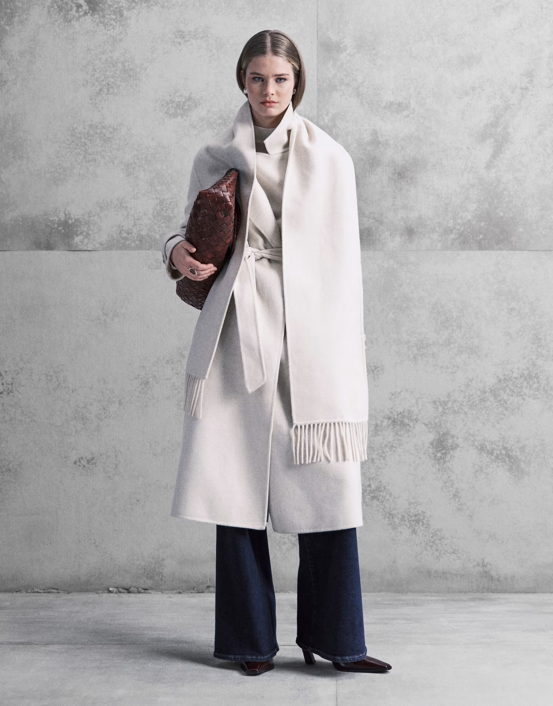 Forever New belted formal coat with tassel scarf with wool in cream | ASOS (Global)