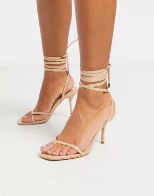 Simmi London Kimberly strappy ankle tie sandals in beige | ASOS (Global)