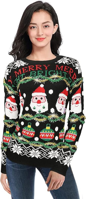 v28 Varied Ugly Christmas Sweater for Women Merry Reindeer Shirt Knit Sweaters | Amazon (US)
