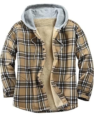 Derbars Men's Cotton Plaid Shirts Jacket Fleece Lined Flannel Shirts Sherpa Button Down Jackets w... | Amazon (US)