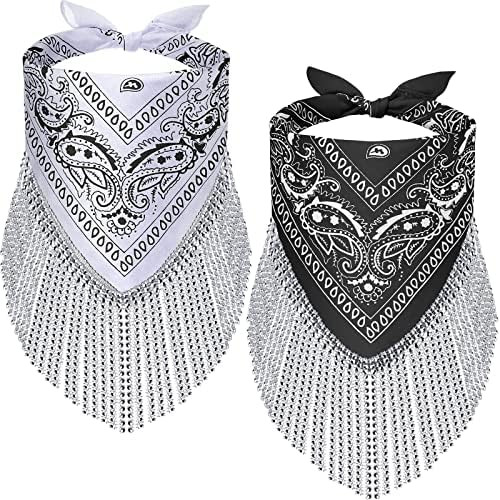 2 Pcs Disco Fringed Bandana Last Disco Party Paisley Bandanas Rhinestone Fringe Bandanas for Wome... | Amazon (US)
