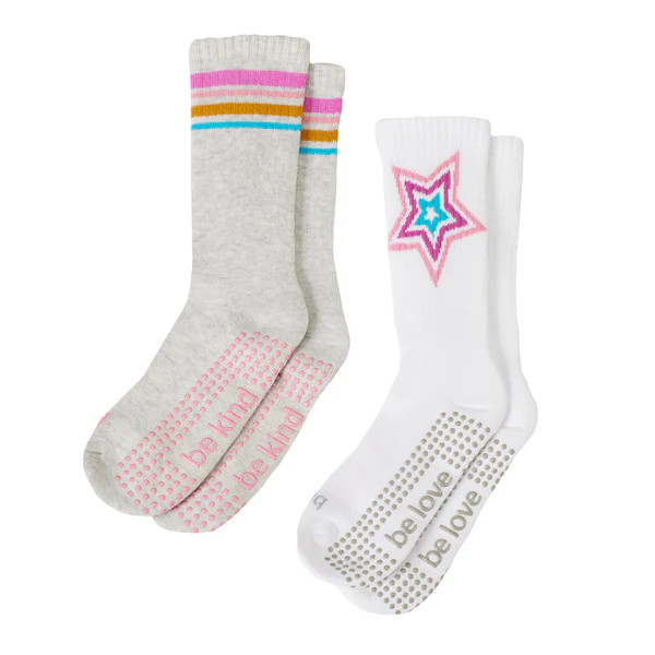 Girls 2 Pack Grip Crew Socks 4T-6T (Kiki) | Sticky Be Socks
