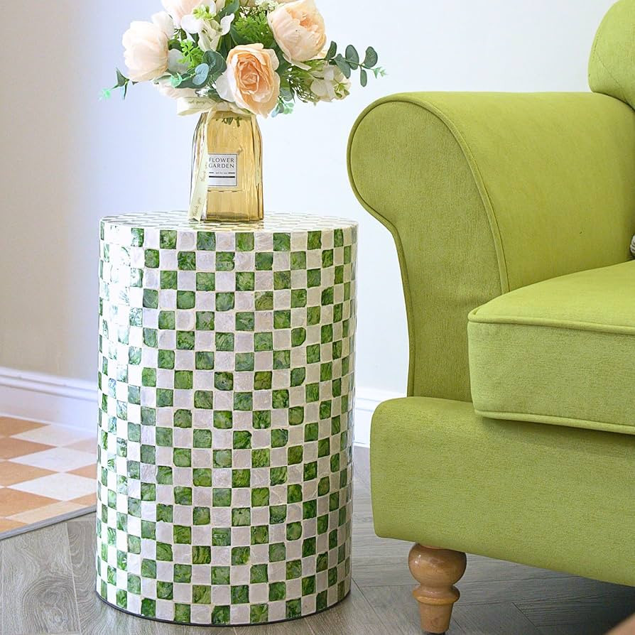 Chi An Home 19.3\u201d Capiz Shell Checkered Pistachio Green Side Table | Amazon (US)