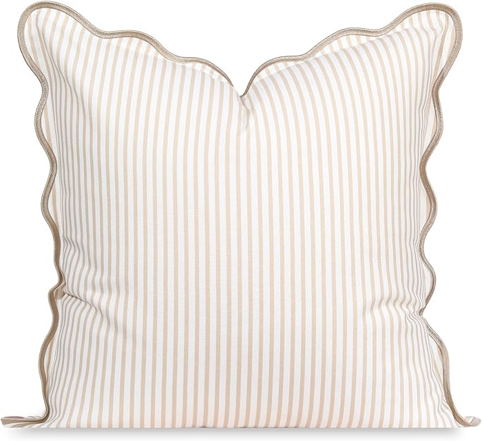 Hofdeco Premium Coastal Patio Indoor Outdoor Scalloped Throw Pillow Cover Only, 20"x20" Water Rep... | Amazon (US)