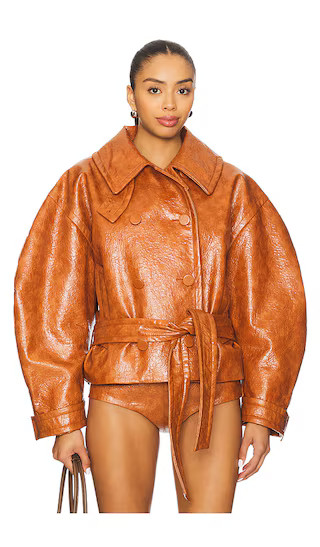 Zarina Cropped Coat in Cuoio | Revolve Clothing (Global)