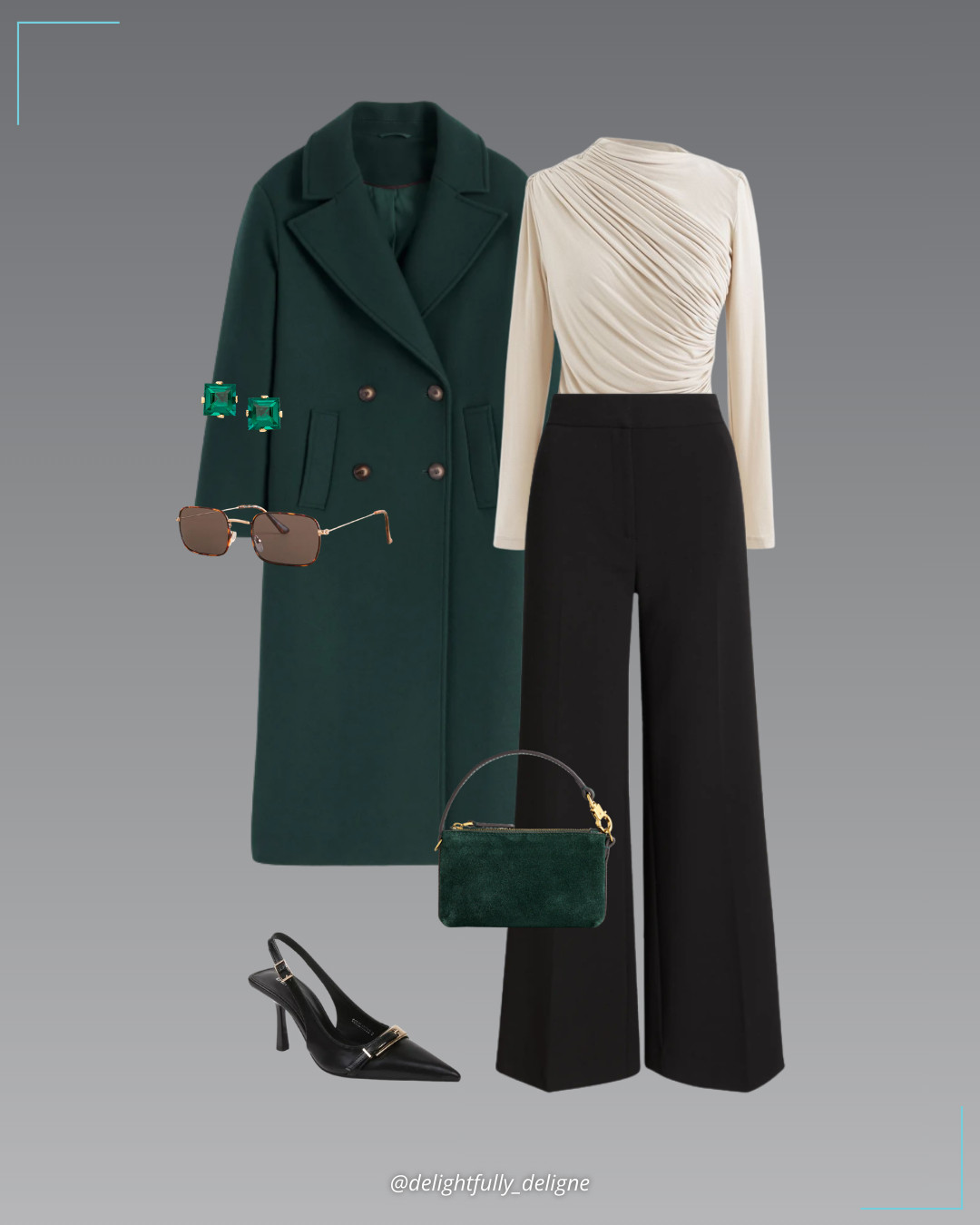 Another way to wear Alexandrite 💚🤍 Ruched long-sleeve top, wide-leg trousers, emerald wool coat, slingback heels with ornamental buckle, rectangle sunglasses, lab-grown stud earrings & clip-strap pouch.
 

 #LTKootd #LTKSeasonal #LTKOver40