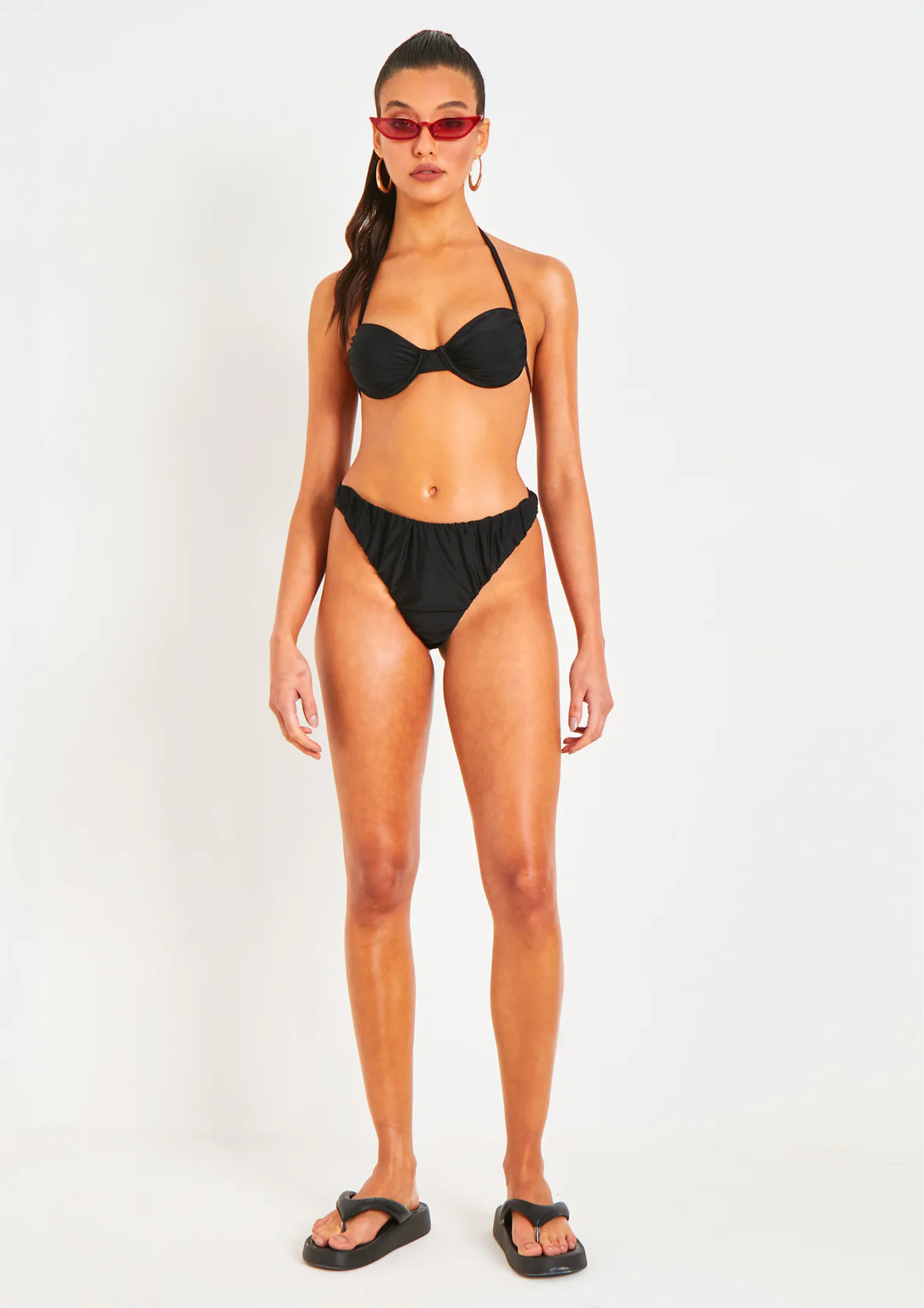Aston Black Ruched Bikini Thong | Missy Empire (UK)