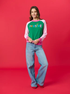 Shiraleah "Festive" Lightweight Boxy Sweater, Green | Shiraleah