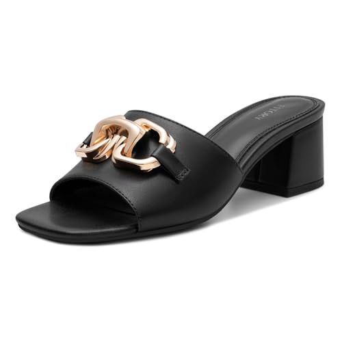 FITORY Womens Low Heel Sandals, Chunky Block Square Open Toe Slides 2026, Metal Chain Slip on Dressy Shoes for Party, Wedding and Daily Wear Black Size 7 | Amazon (US)