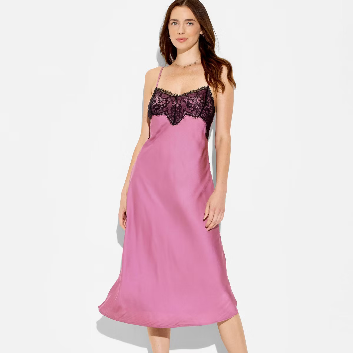 Women's Lace Trim Satin Midi A-Line Dress - Wild Fable™ | Target