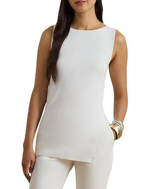 Rib-Knit Boat Neck Sleeveless Sweater top | Dillard's