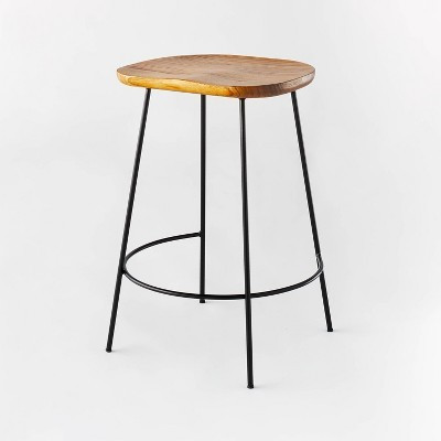Metal Base Counter Height Barstools with Wood Seat Brown - Threshold™ designed with Studio McGee: Saddle, Flared Legs, No Assembly | Target
