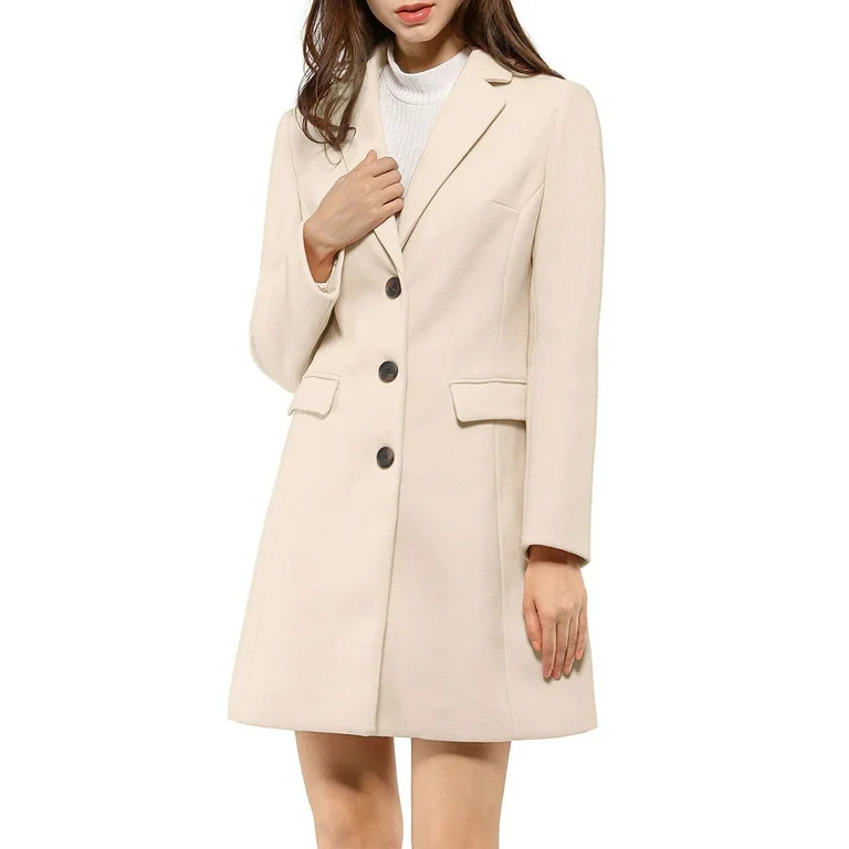 Allegra K Women's Notched Lapel Single Breasted Long Sleeves Winter Overcoat | Walmart (US)