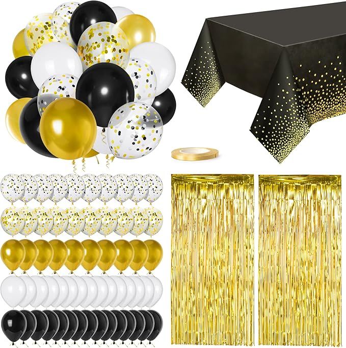Black and Gold Balloons Party Decorations Supplies Birthday Decorations Include 60pcs Balloons, 2... | Amazon (US)