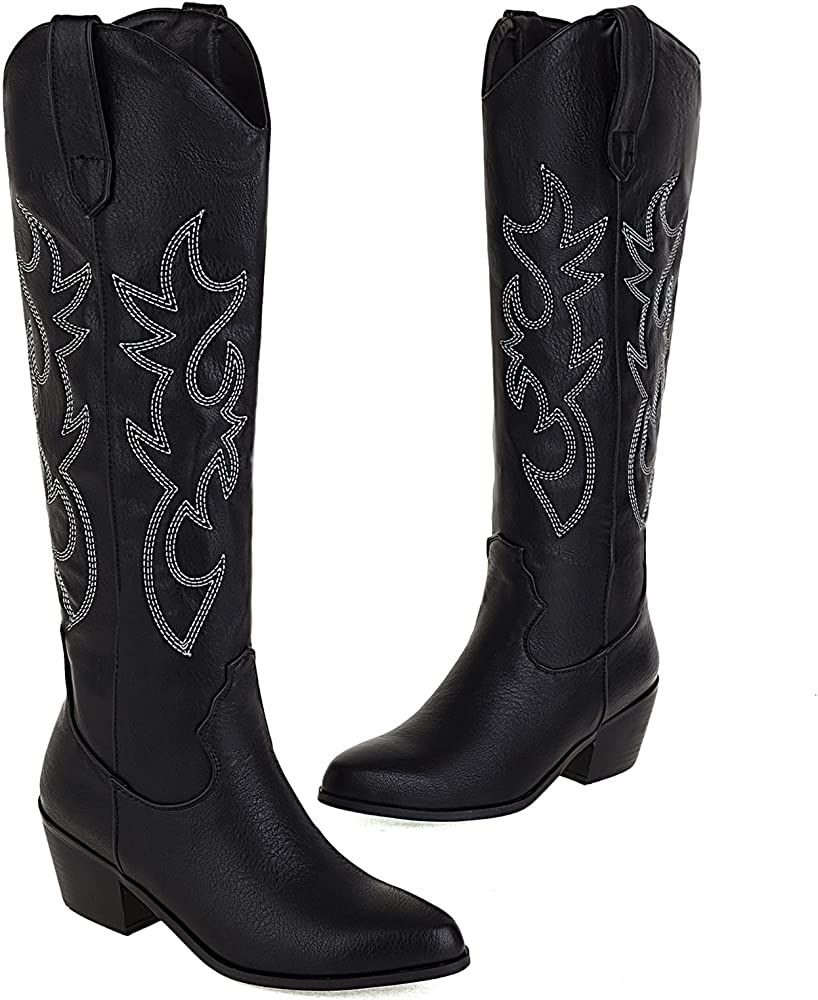 Women's Cowgirl Boots for Women Embroidered Knee High Cowboy Boots Fashion Pull on Tall Western B... | Amazon (US)