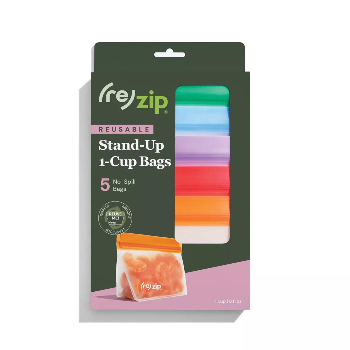 (re)zip Reusable Leak-proof Food Storage Snack Stand-Up Bag - 1-Cup/5pk | Target