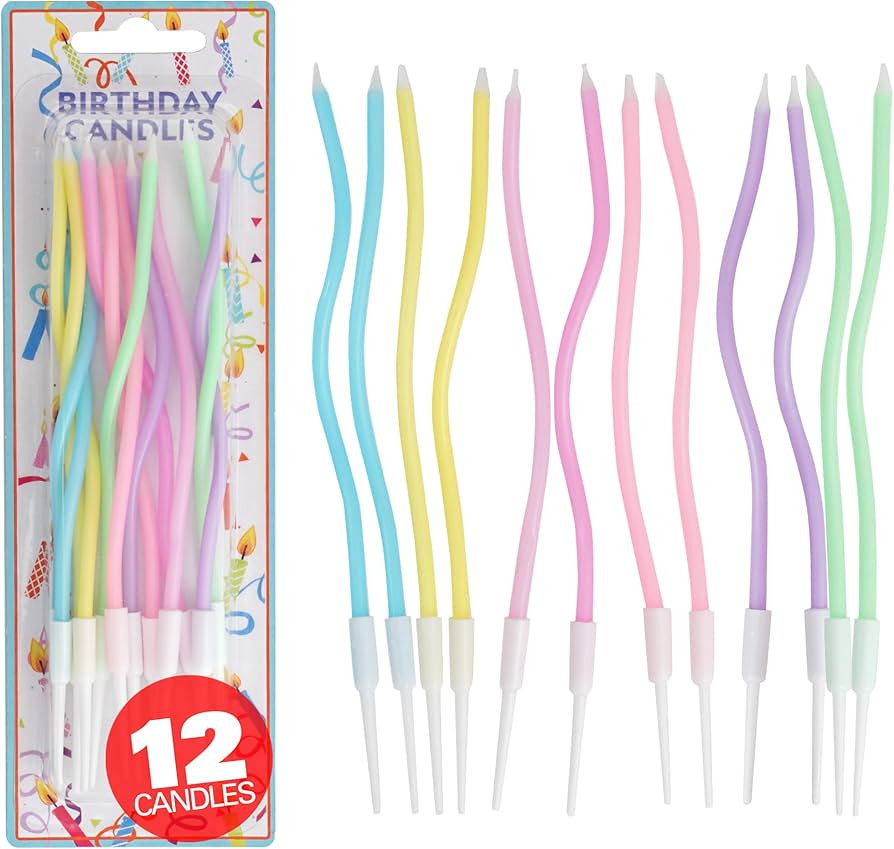 12 Count Pastel Twisted Spiral Birthday Candles, Rainbow Spiral Birthday Candles with Holders, Ca... | Amazon (US)