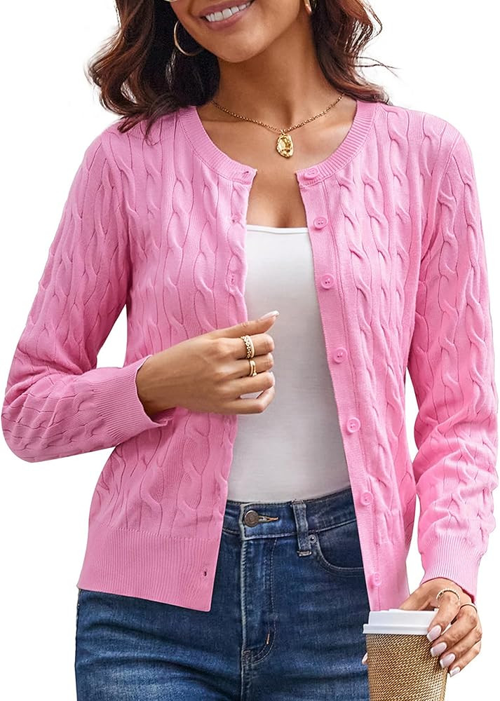 GRACE KARIN Womens Cardigan Long Sleeve Cable Knit Cardigan Crewneck Button Down Sweater Jacket K... | Amazon (CA)