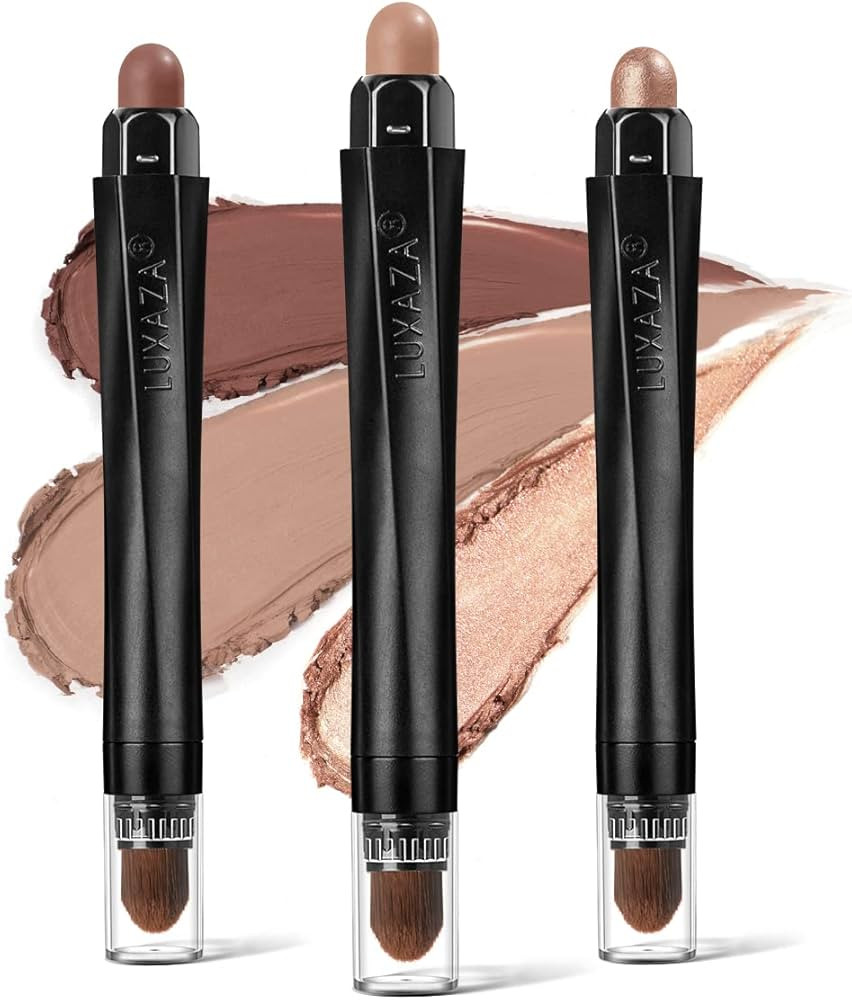 LUXAZA 3Pcs Neutral Brown Eyeshadow Stick Set, Matte And Shimmer Creamy Eyeshadow Pencil, Shiny P... | Amazon (US)