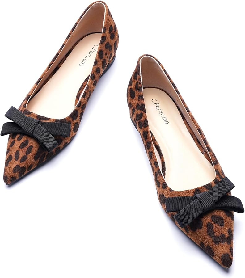 C.Paravano Suede Bow Knot Flats I Ballet Flats for Women I Pointed Toe Flats I Slip on Flats | Amazon (US)