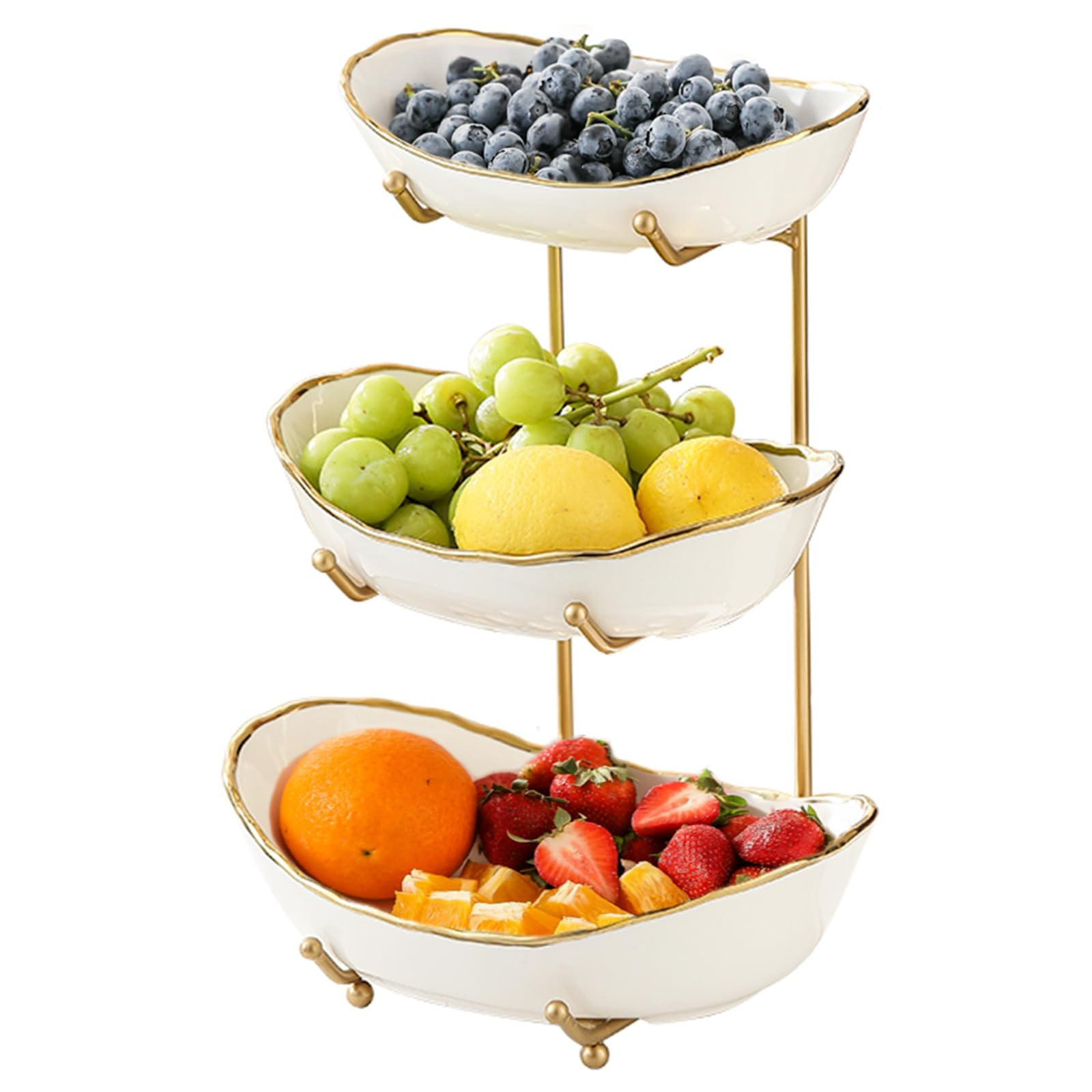 Ceramic Fruit Bowl for Kitchen Counter - 3 Tier Fruit Basket with Metal Stand, Tiered Fruit Stand... | Amazon (US)