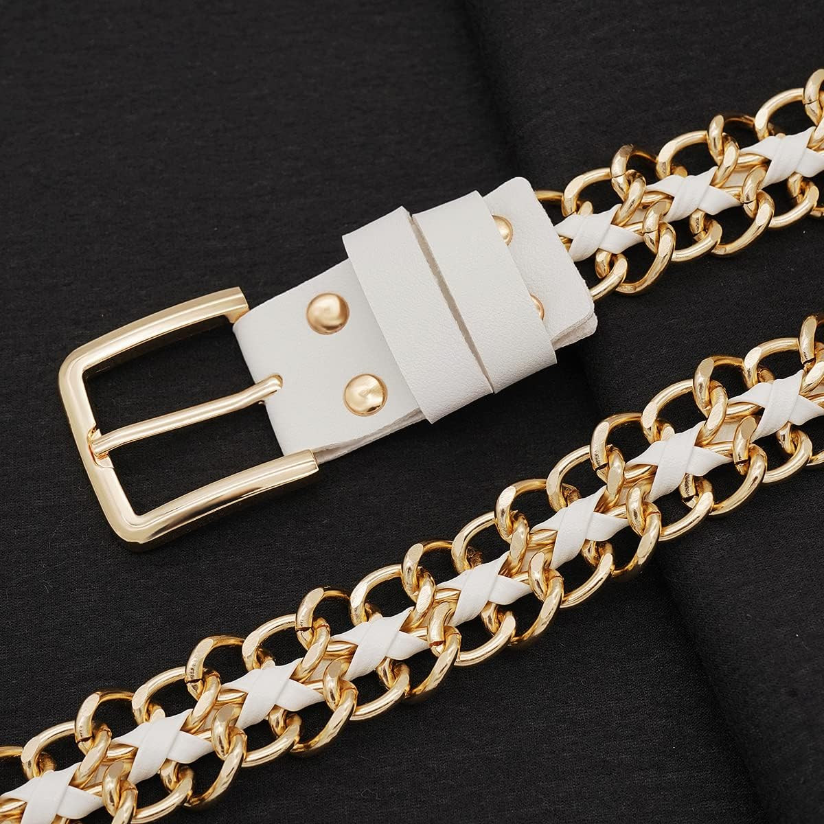 Glamorstar Gold Metal Punk Belts Leather Chain Waist Belt for Women Dresses | Amazon (US)