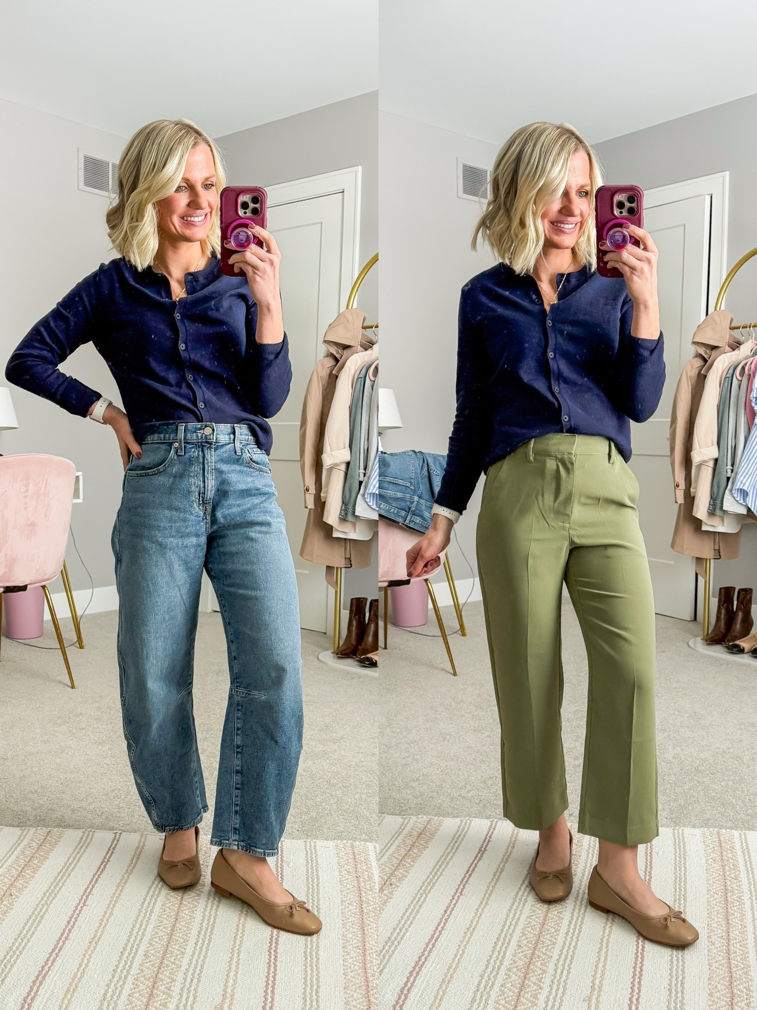 What I worked from Gap Factory! 
Navy cardigan- small
Barrel jeans- 0/petite
Green pants- 0/petite (run small, I would go up a size)

#LTKSeasonal #LTKPetite #LTKSaleAlert
