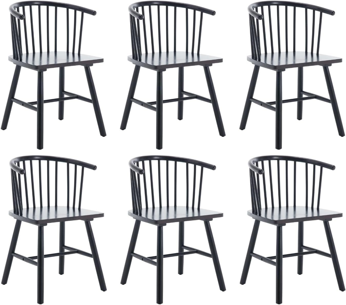 EALSON Black Wooden Dining Chairs Set of 6 Farmhouse Spindle Dining Room Chairs with Arms/Wide Cu... | Amazon (US)