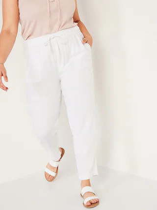 High-Waisted Linen-Blend Straight Cropped Pants for Women | Old Navy (US)
