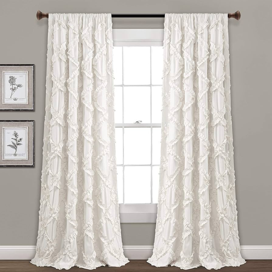 Lush Decor, White Ruffle Diamond Curtains Textured Window Panel Set for Living, Dining Room, Bedr... | Amazon (US)