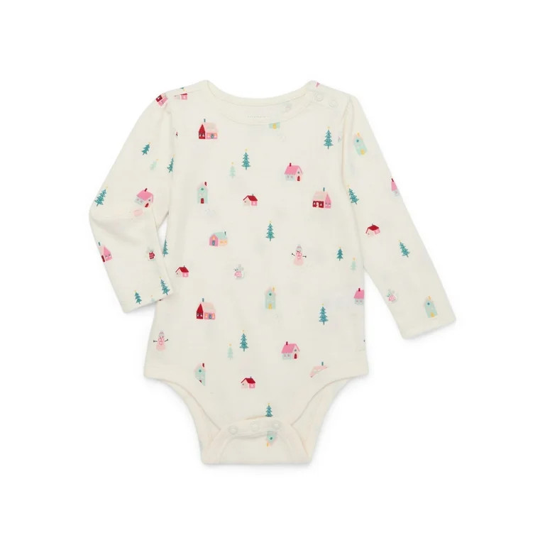 Garanimals Baby Girl Holiday Shirred Long Sleeve Print Bodysuit, Sizes 0-24 Months | Walmart (US)