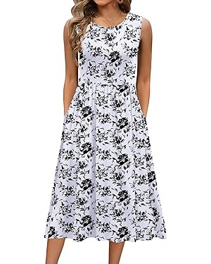Zeagoo Women's Summer Tank Midi Dress with Pockets Floral Sleeveless A-Line Casual Loose T-Shirt ... | Amazon (US)