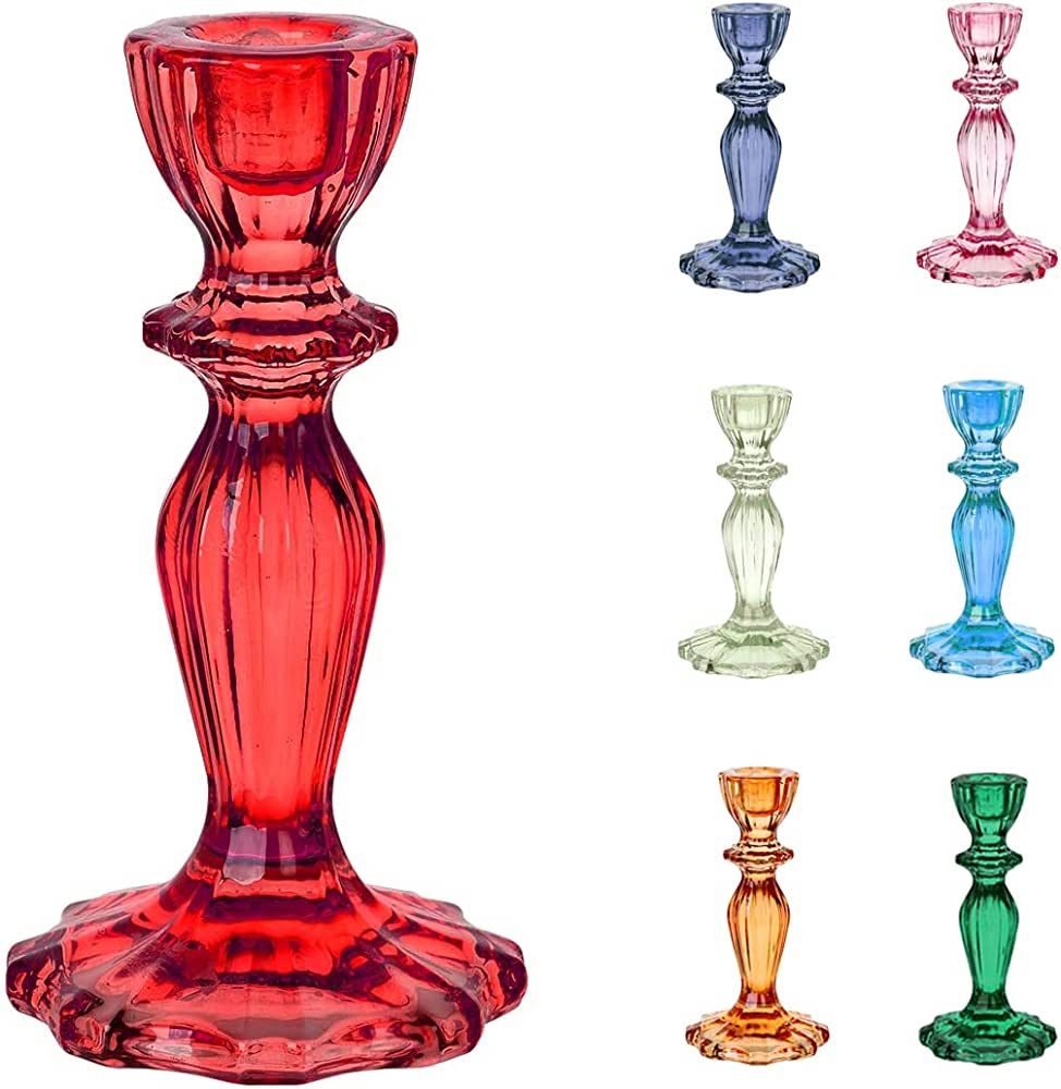 Red Glass Candlestick Holder | Decorative Taper Candle Stand for Indoor or Outdoor, Elegant Chris... | Amazon (US)