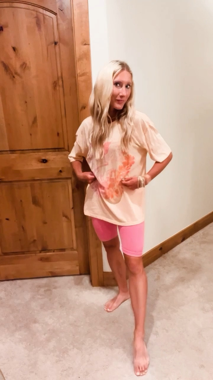 Target graphic T and ribbed biker shorts 🩷. Wearing xs in everything. 

#LTKsalealert #LTKunder50 #LTKstyletip