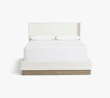 Jake Upholstered Gray Wash Wood Base Platform Bed, King, Performance Chateau Basketweave Ivory | Pottery Barn (US)